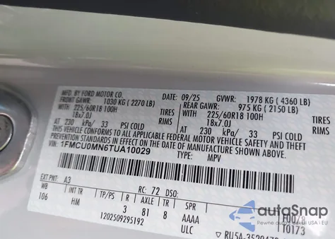 2026 Ford Escape St-Line из США, поврежденный, VIN 1FMCU0MN6TUA10029